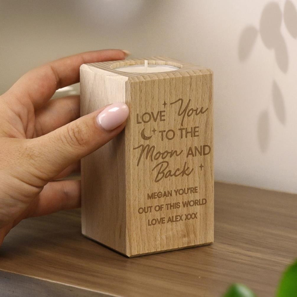 Personalised Love You to the Moon Wooden Tealight Holder Extra Image 3